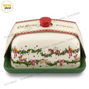 Cath Kidston London Christmas Garland Lidded Butter Dish Stoneware New